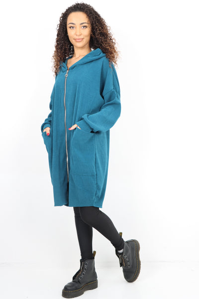 Corduroy Zip Up Long sleeve Hooded Dress