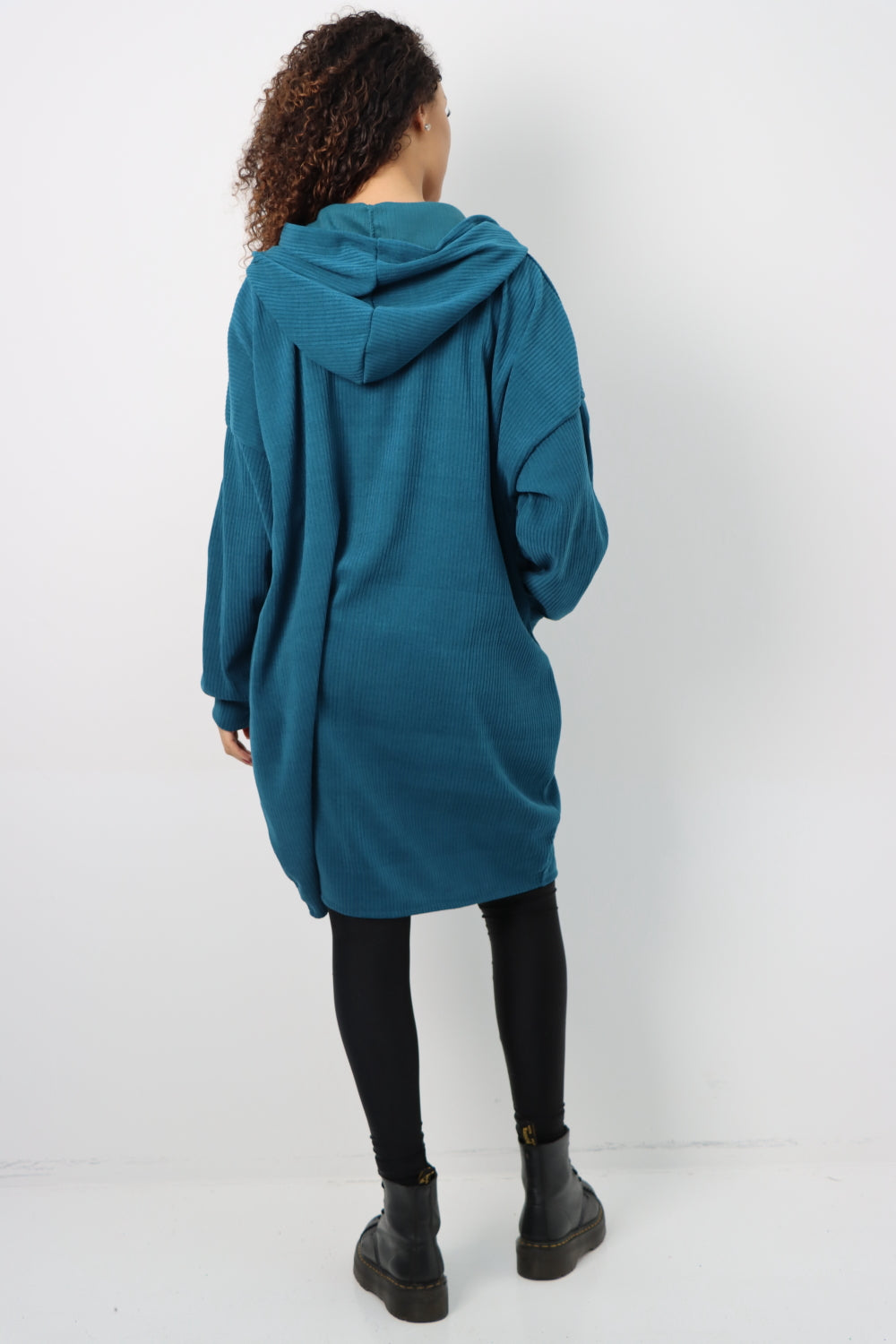 Corduroy Zip Up Long sleeve Hooded Dress