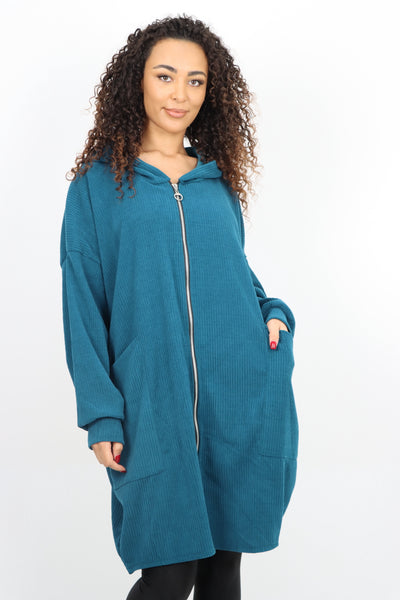 Corduroy Zip Up Long sleeve Hooded Dress