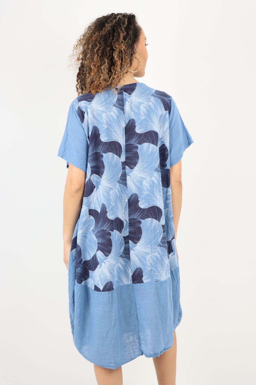 Tulip Print Short Sleeve Round Neck Midi Dress - Lashra Fashion