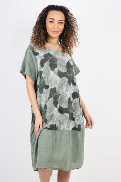 Tulip Print Short Sleeve Round Neck Midi Dress - Lashra Fashion