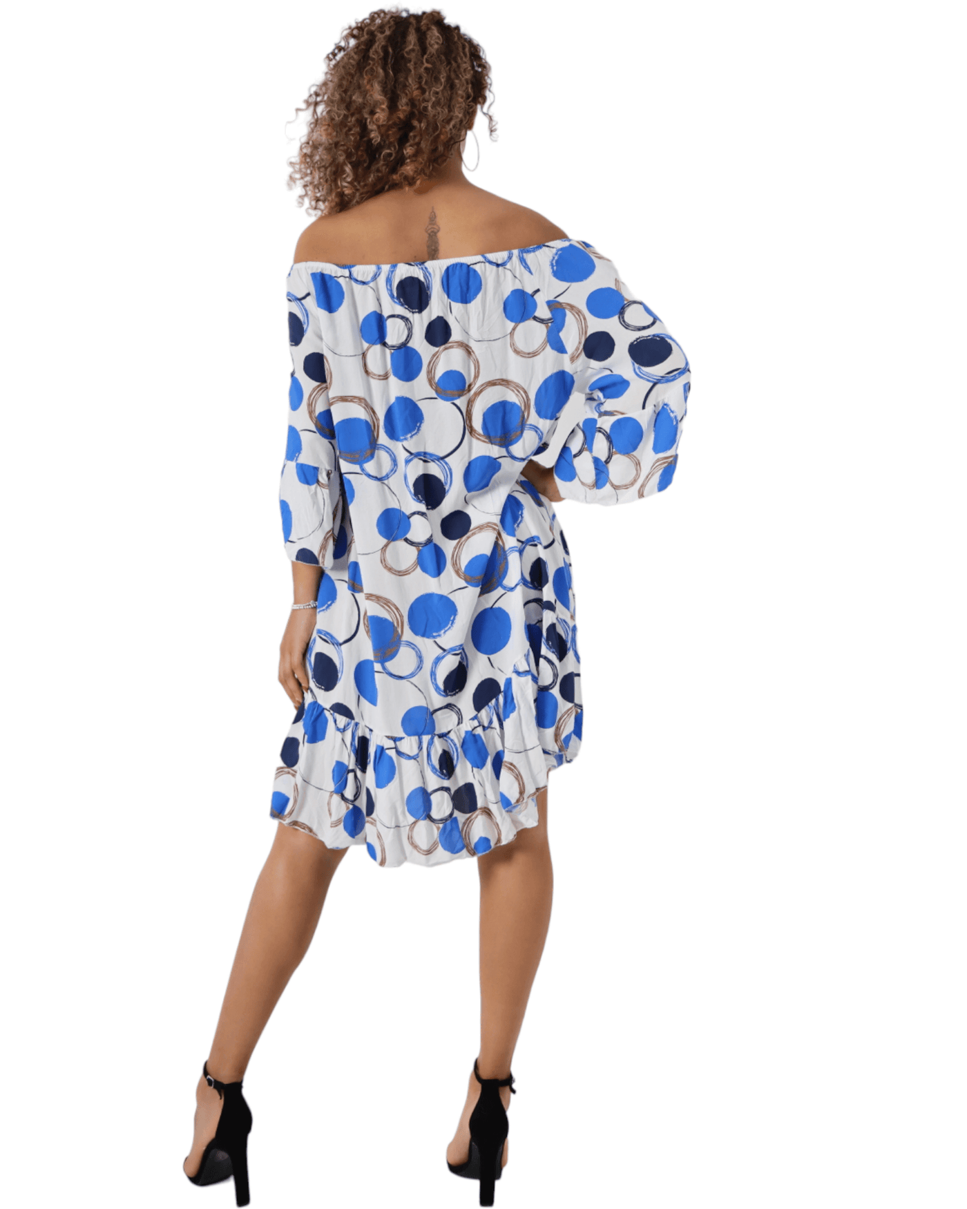 Circle Print Off The Shoulder Mini Dress - Lashra Fashion