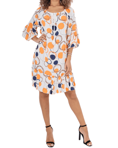 Circle Print Off The Shoulder Mini Dress - Lashra Fashion