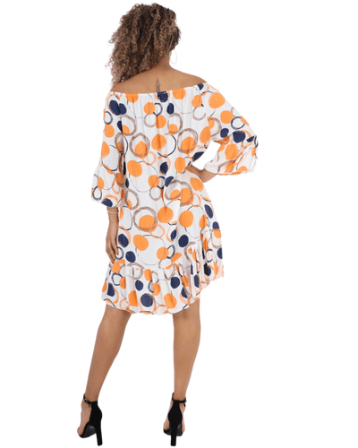 Circle Print Off The Shoulder Mini Dress - Lashra Fashion