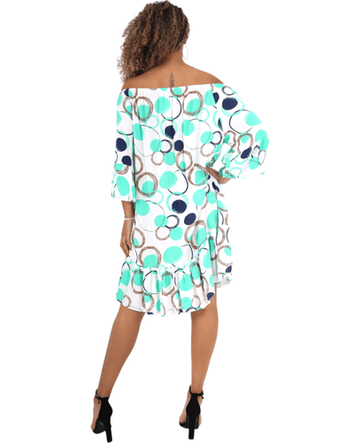 Circle Print Off The Shoulder Mini Dress - Lashra Fashion