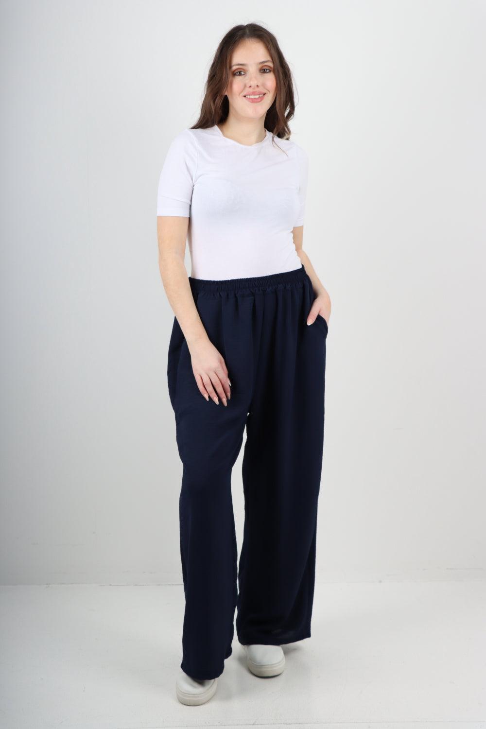 Plain Elasticated Waist Cotton Trousers - Lashra Fashion