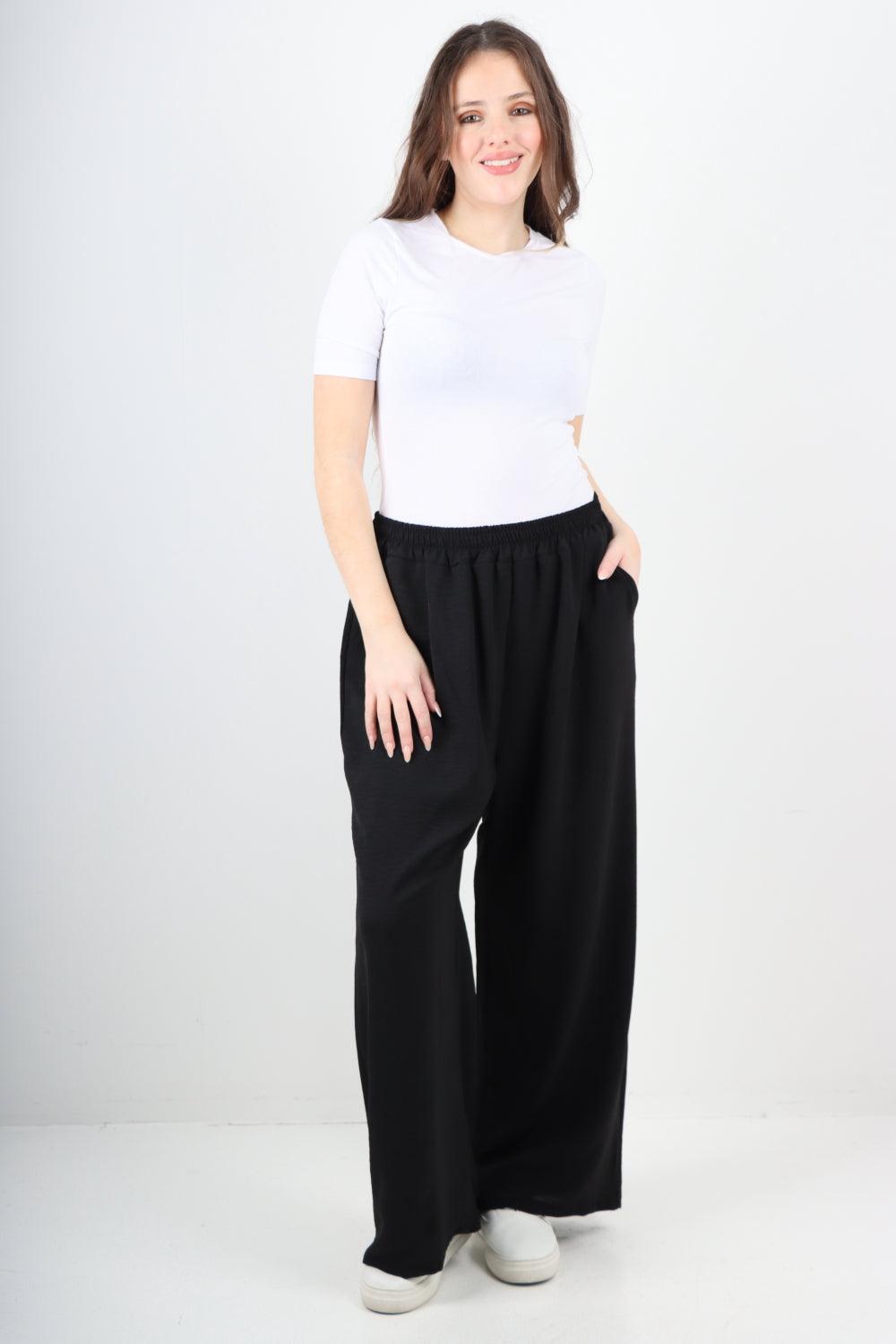 Plain Elasticated Waist Cotton Trousers - Lashra Fashion