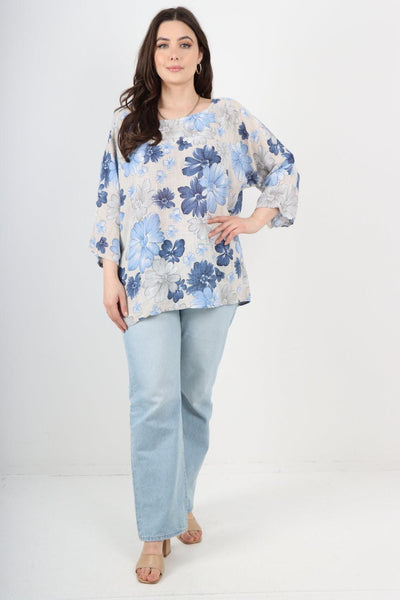 Multi Floral Print Cotton Tunic Top - Lashra Fashion