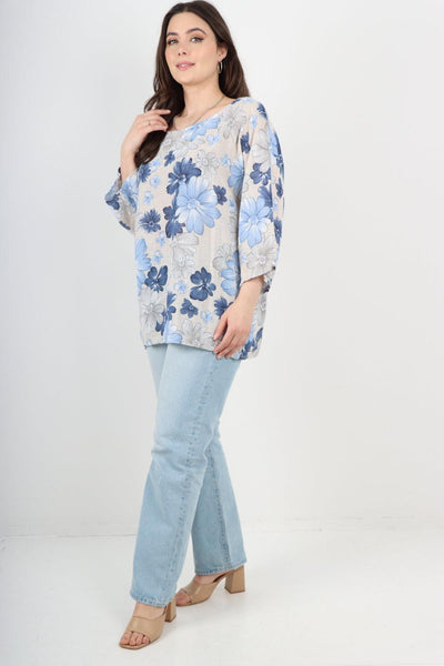 Multi Floral Print Cotton Tunic Top - Lashra Fashion