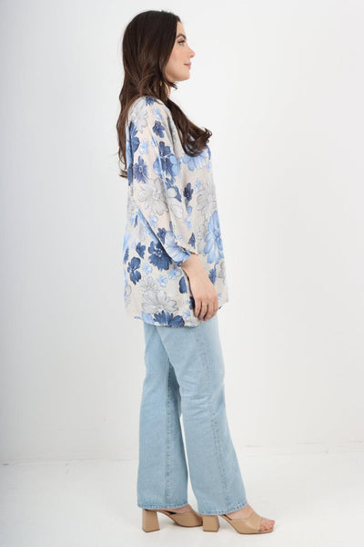 Multi Floral Print Cotton Tunic Top - Lashra Fashion