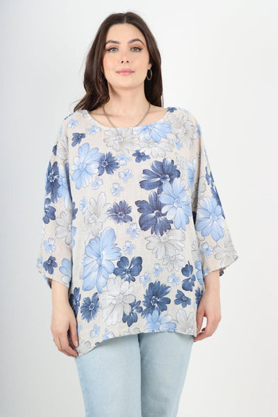 Multi Floral Print Cotton Tunic Top - Lashra Fashion