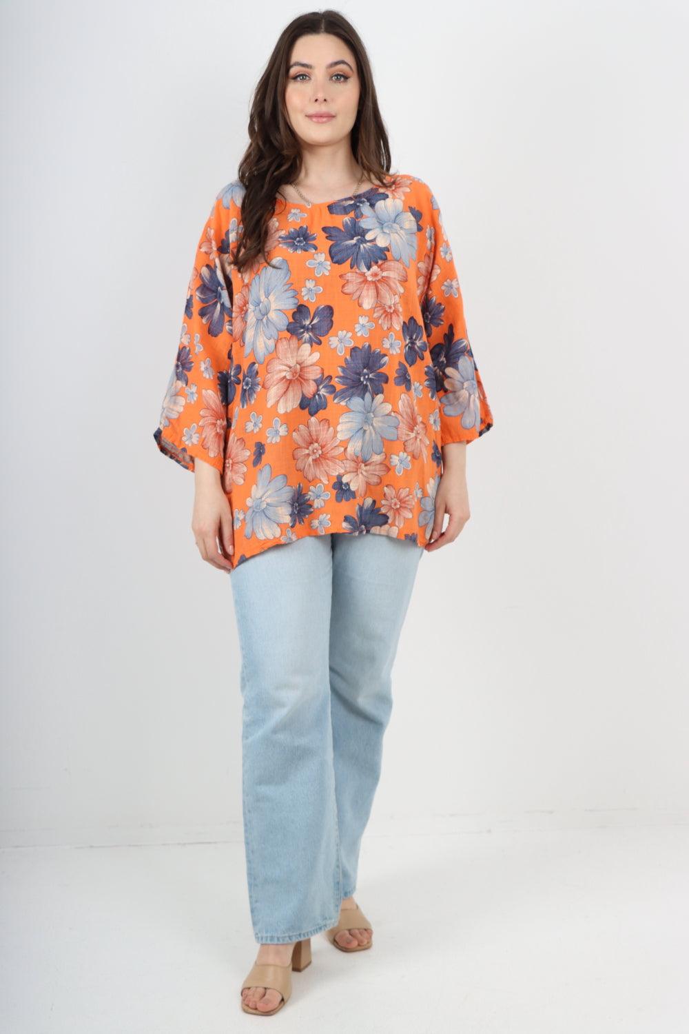 Multi Floral Print Cotton Tunic Top - Lashra Fashion