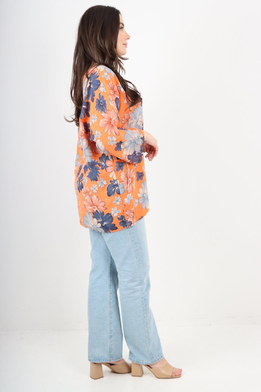 Multi Floral Print Cotton Tunic Top - Lashra Fashion