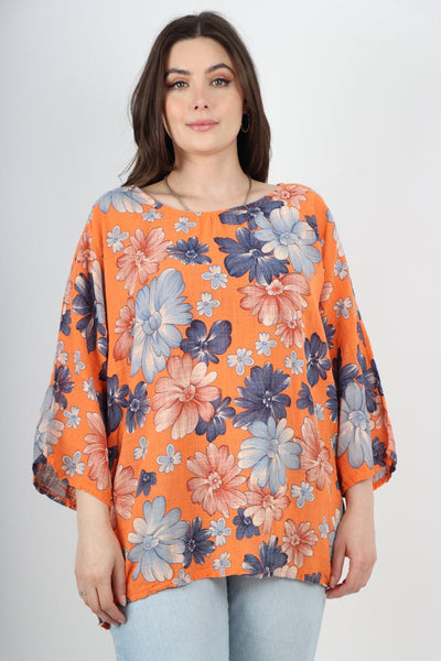 Multi Floral Print Cotton Tunic Top - Lashra Fashion