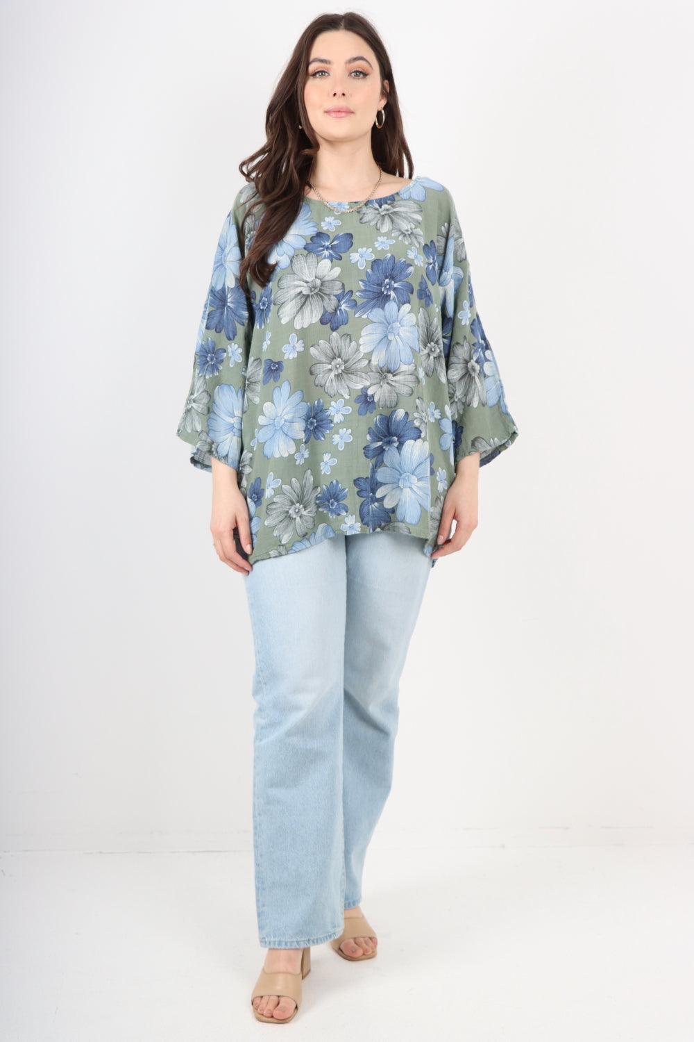 Multi Floral Print Cotton Tunic Top - Lashra Fashion