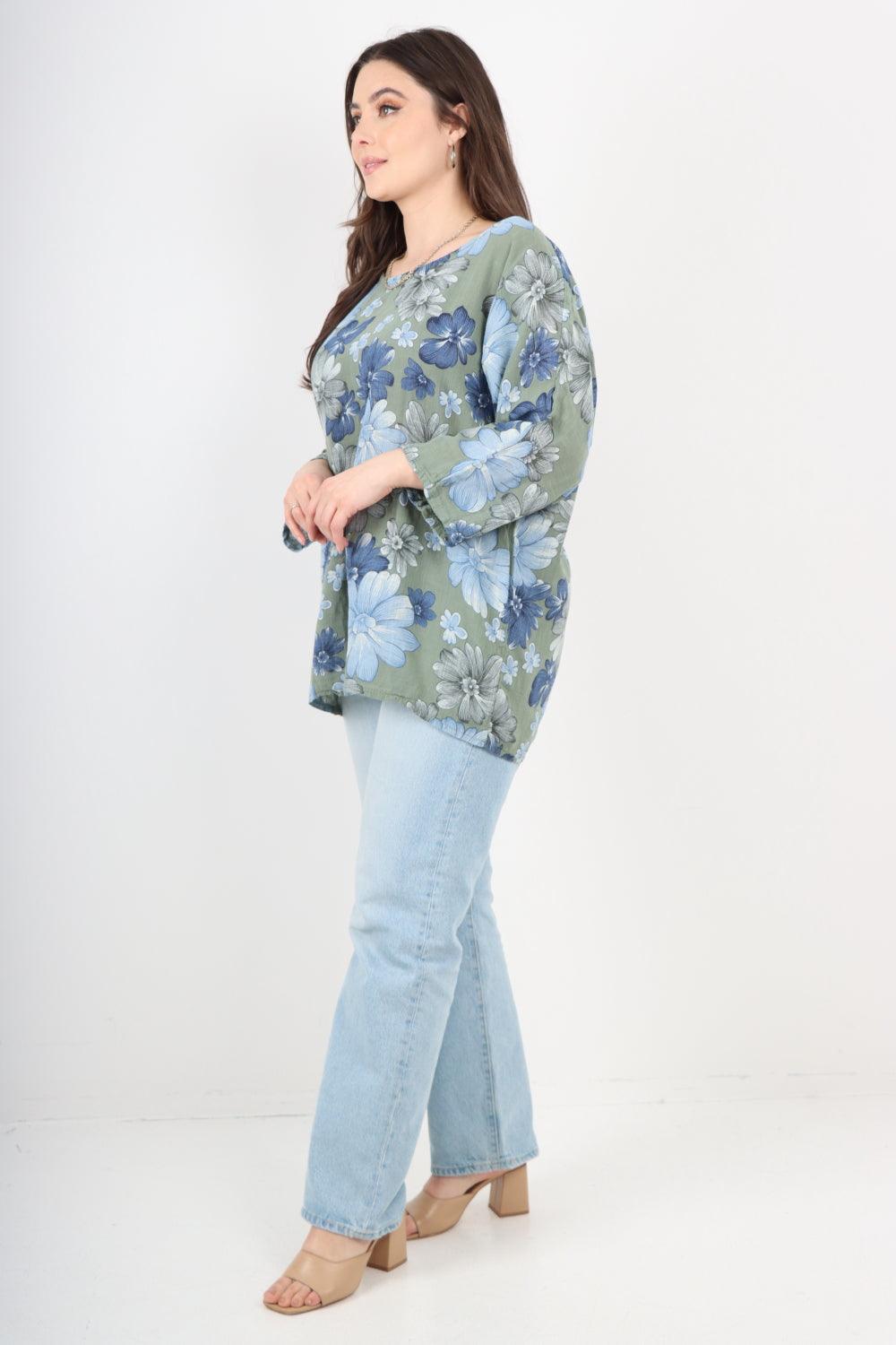 Multi Floral Print Cotton Tunic Top - Lashra Fashion