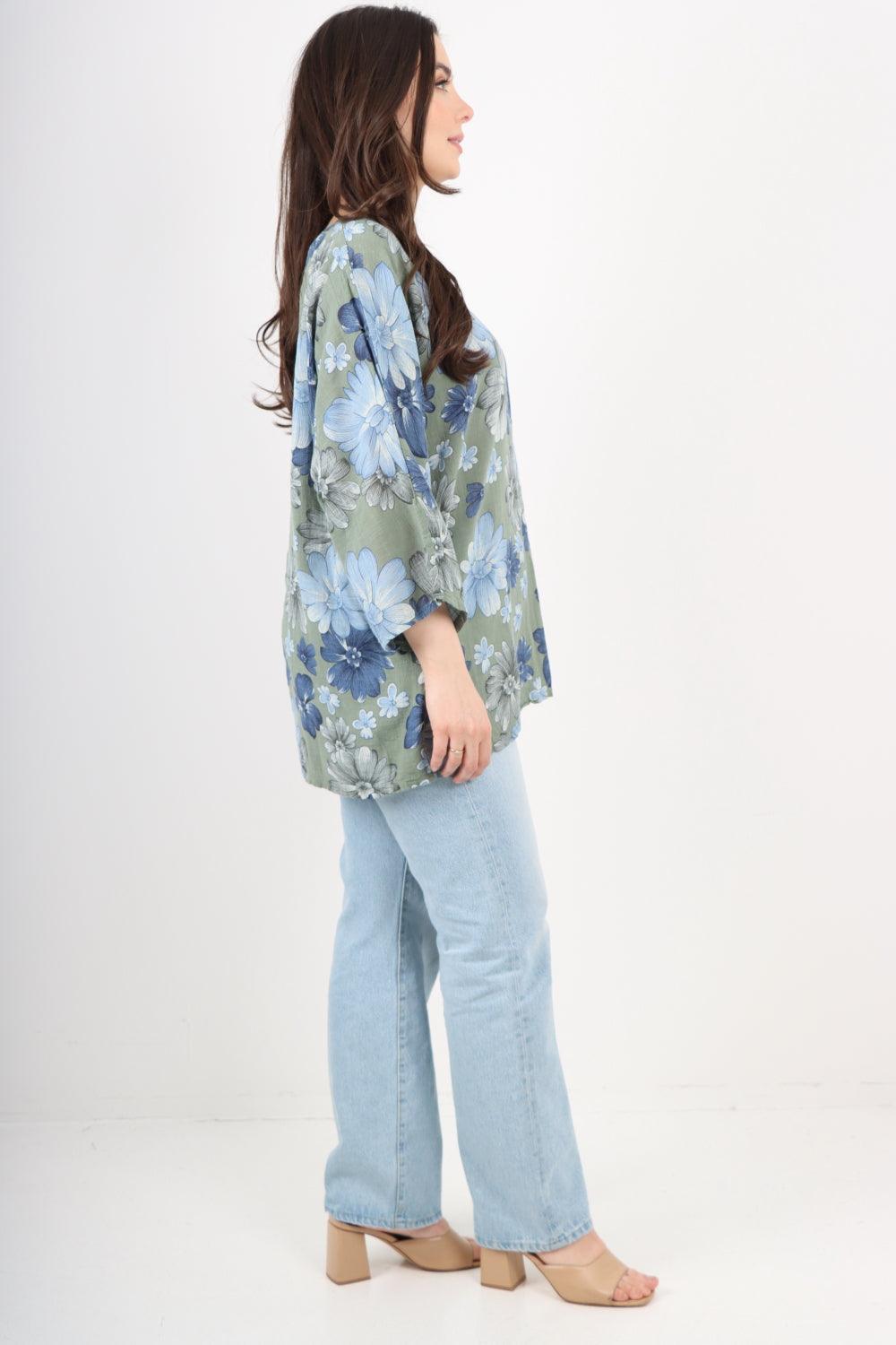 Multi Floral Print Cotton Tunic Top - Lashra Fashion