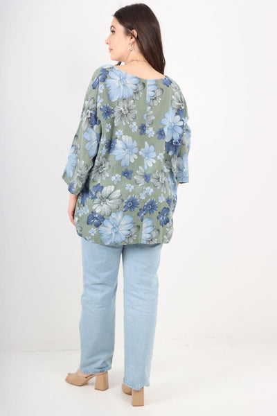 Multi Floral Print Cotton Tunic Top - Lashra Fashion