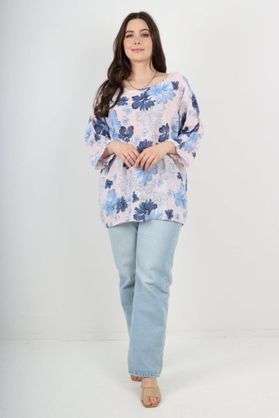 Multi Floral Print Cotton Tunic Top - Lashra Fashion