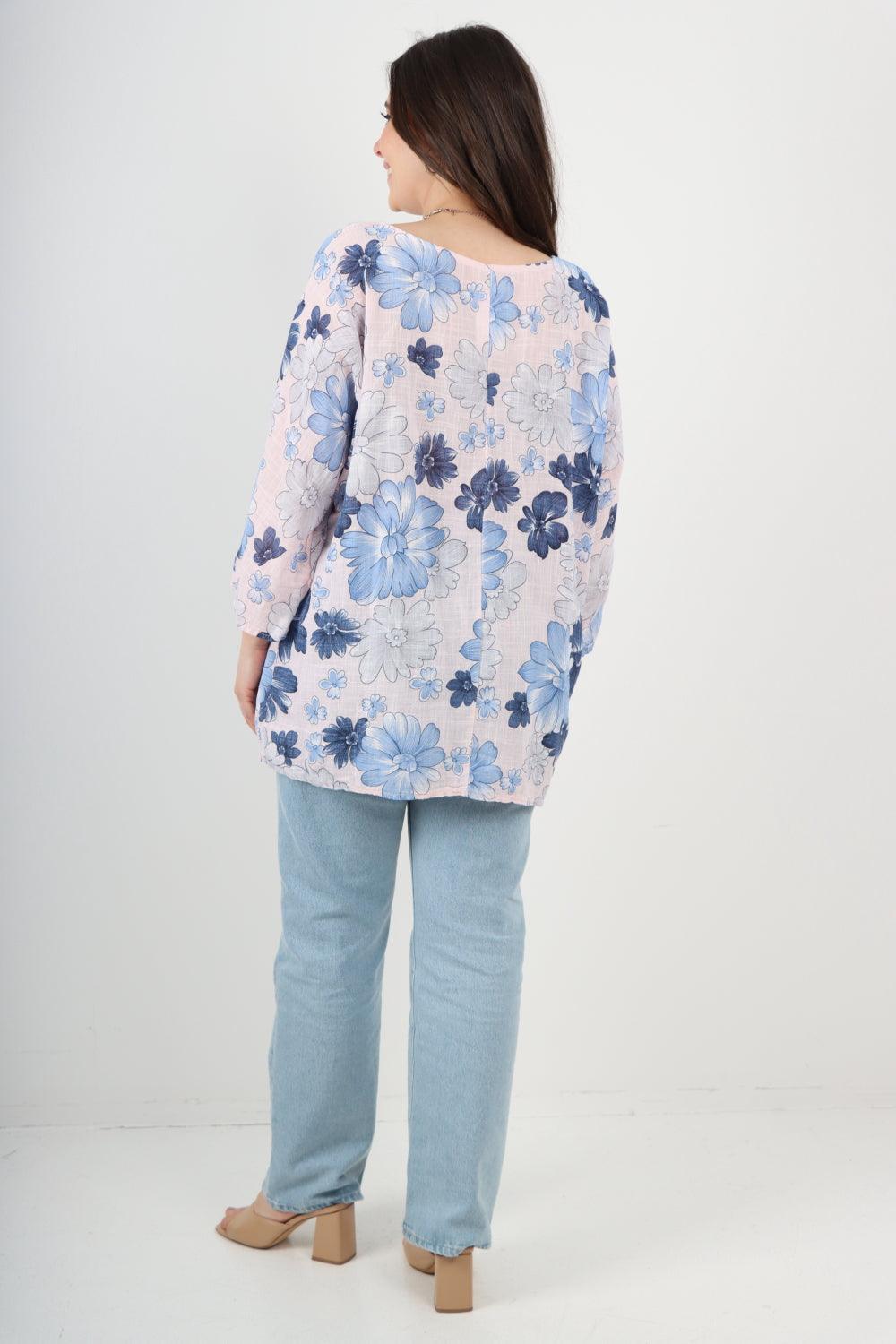 Multi Floral Print Cotton Tunic Top - Lashra Fashion