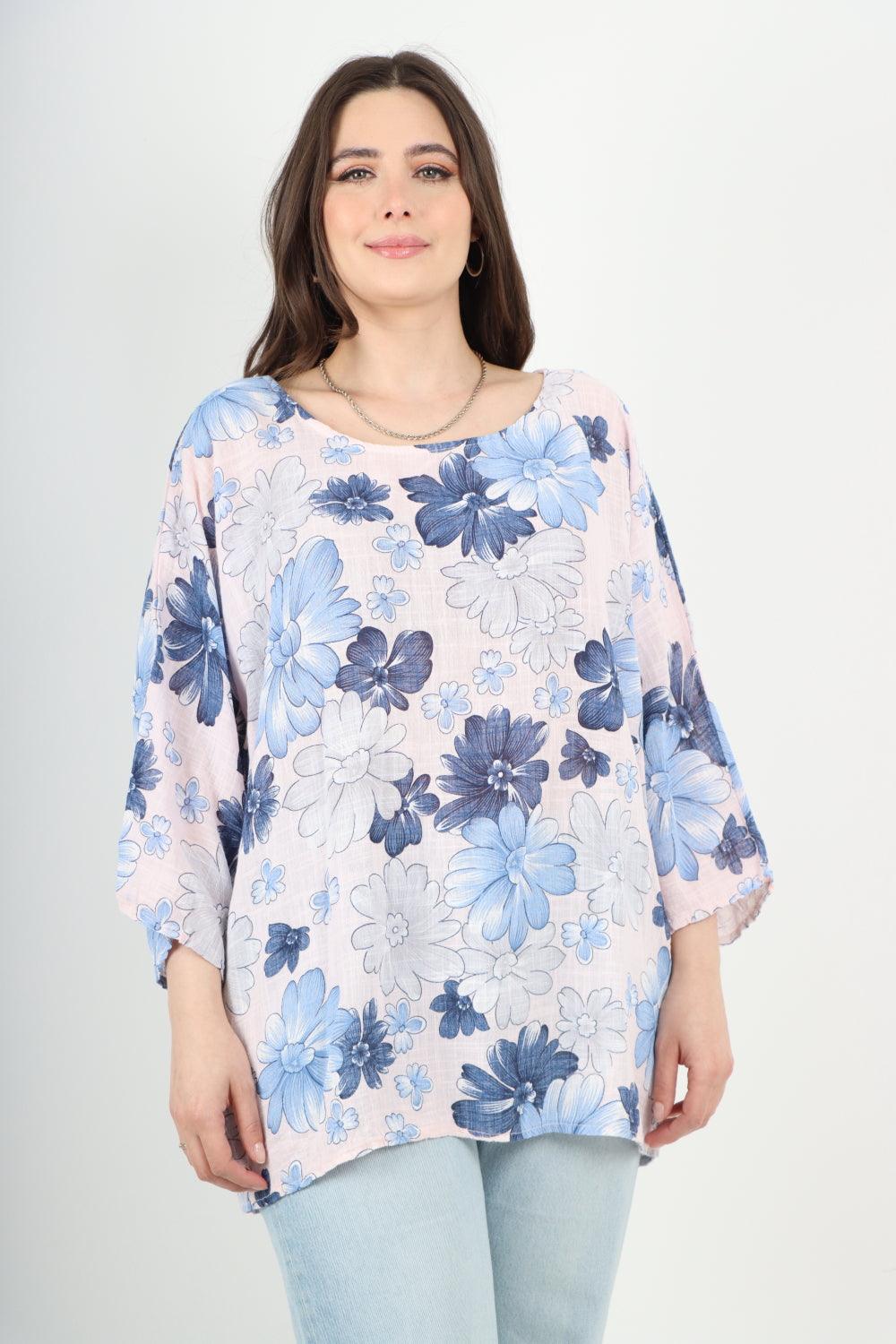 Multi Floral Print Cotton Tunic Top - Lashra Fashion