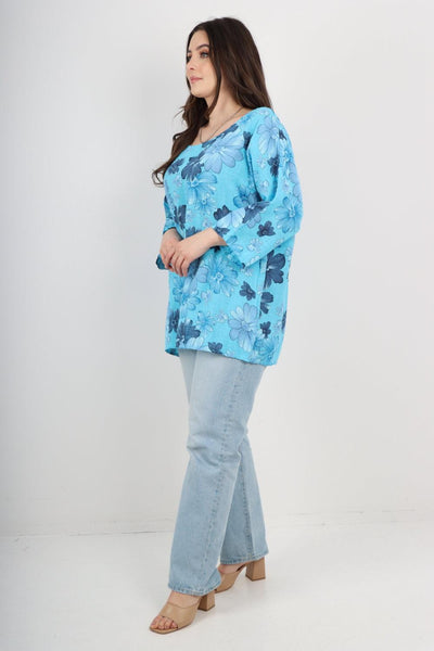 Multi Floral Print Cotton Tunic Top - Lashra Fashion