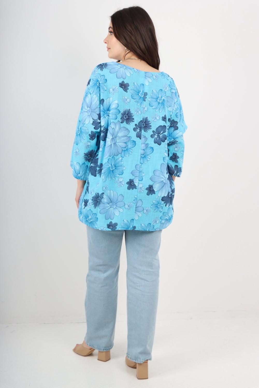 Multi Floral Print Cotton Tunic Top - Lashra Fashion