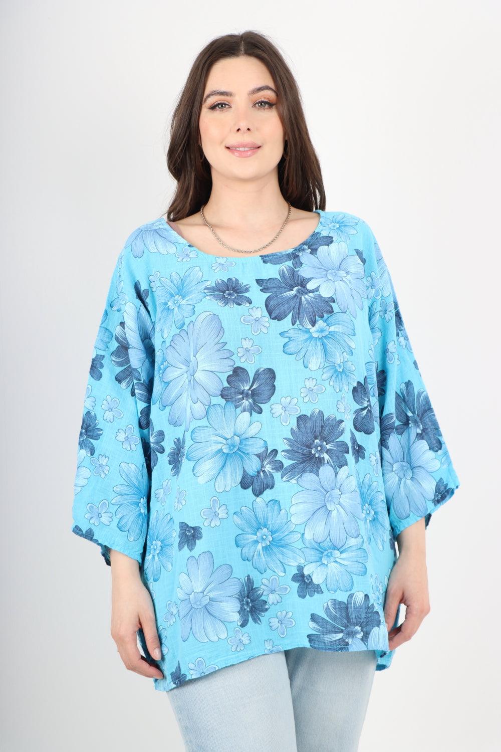 Multi Floral Print Cotton Tunic Top - Lashra Fashion