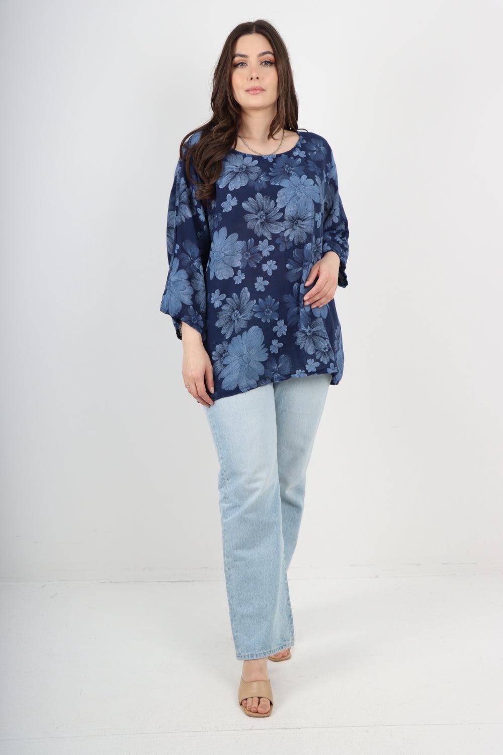 Multi Floral Print Cotton Tunic Top - Lashra Fashion