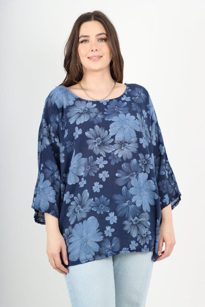 Multi Floral Print Cotton Tunic Top - Lashra Fashion