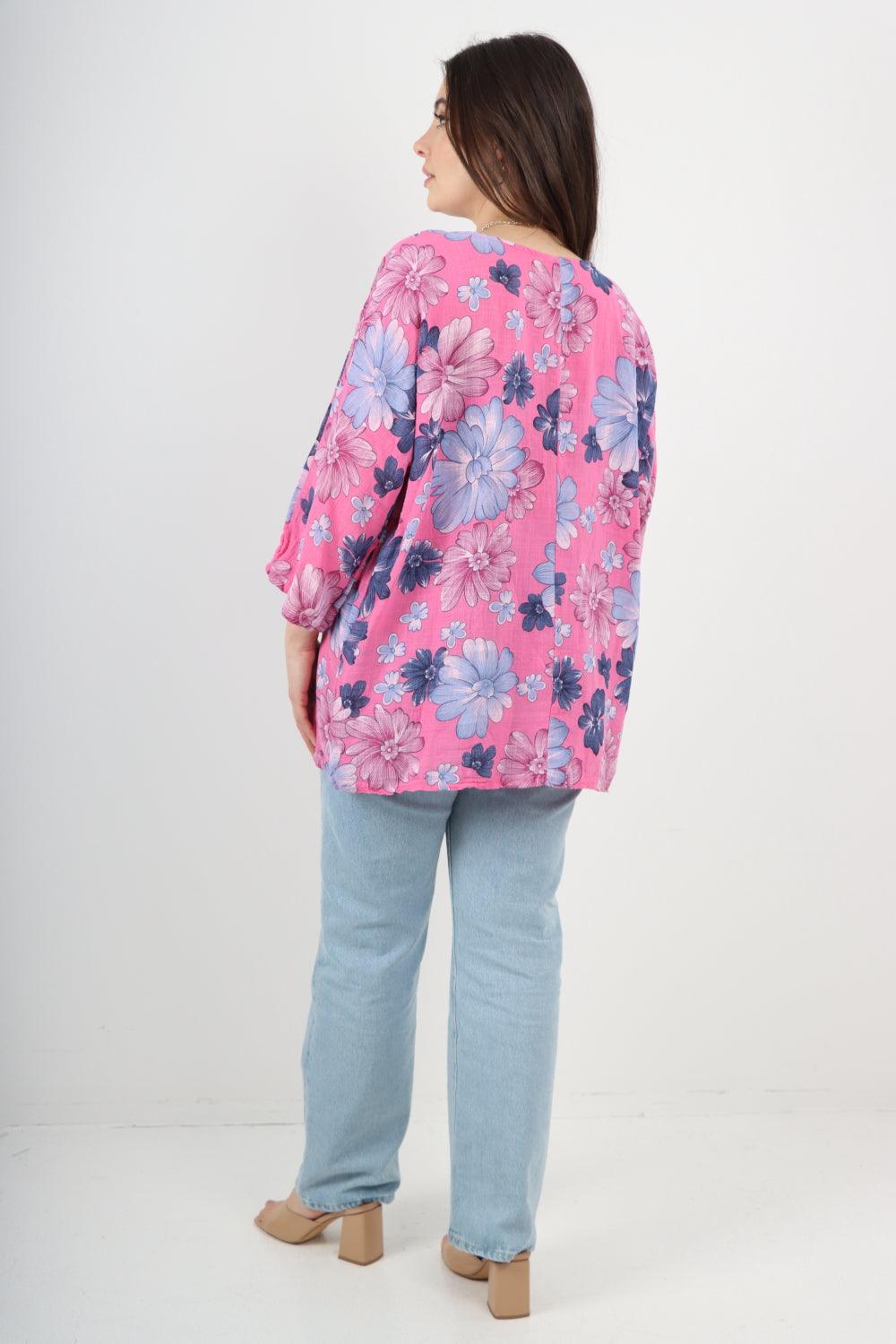 Multi Floral Print Cotton Tunic Top - Lashra Fashion