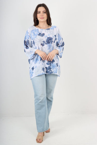 Multi Floral Print Cotton Tunic Top - Lashra Fashion