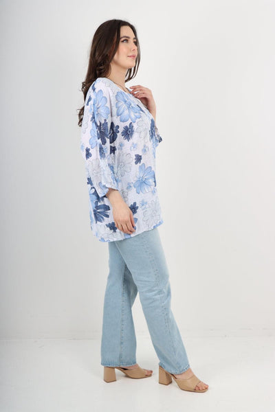 Multi Floral Print Cotton Tunic Top - Lashra Fashion