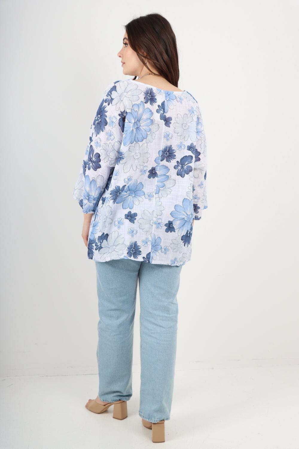 Multi Floral Print Cotton Tunic Top - Lashra Fashion