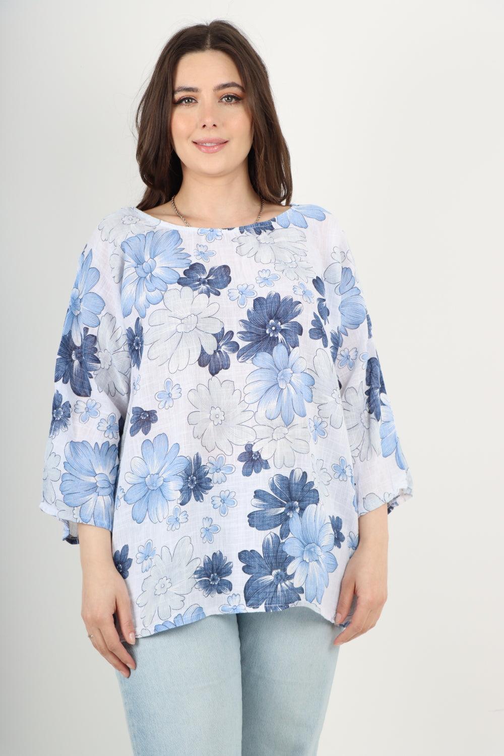 Multi Floral Print Cotton Tunic Top - Lashra Fashion