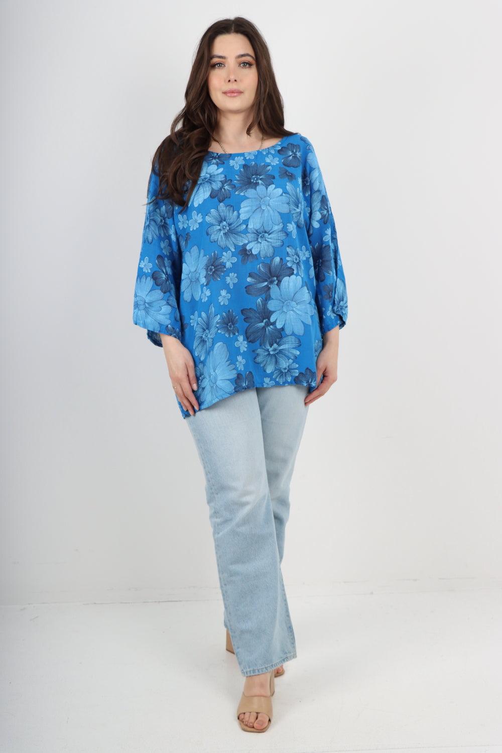 Multi Floral Print Cotton Tunic Top - Lashra Fashion