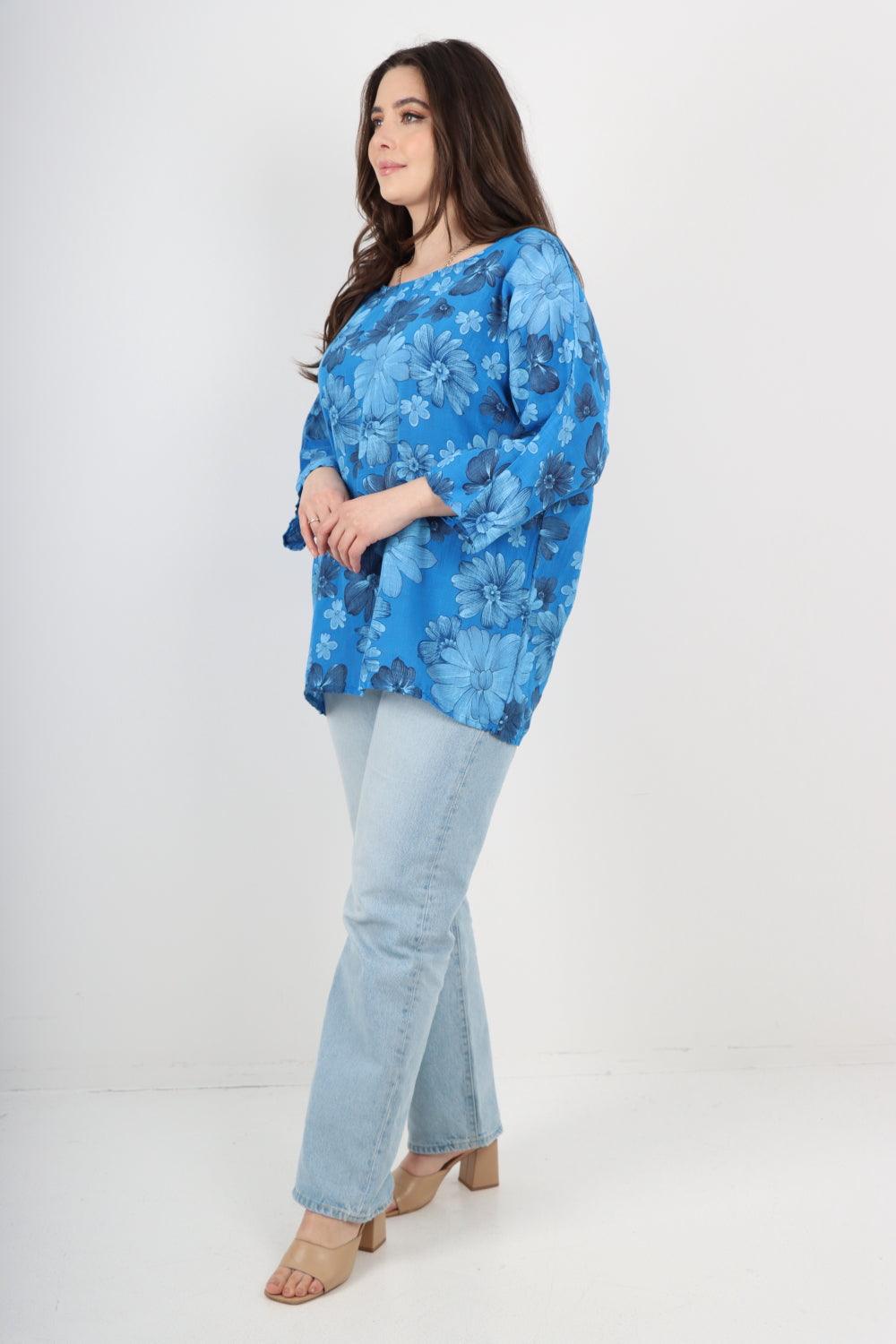 Multi Floral Print Cotton Tunic Top - Lashra Fashion