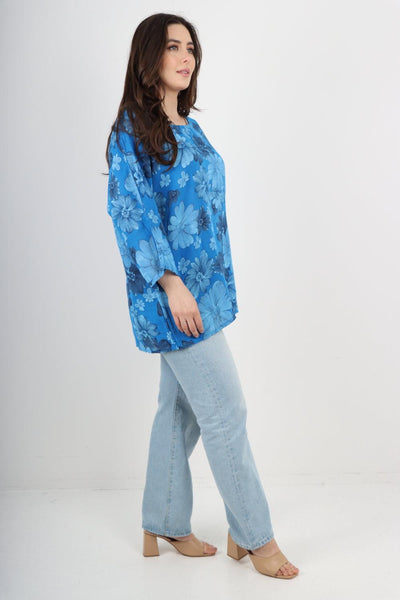 Multi Floral Print Cotton Tunic Top - Lashra Fashion