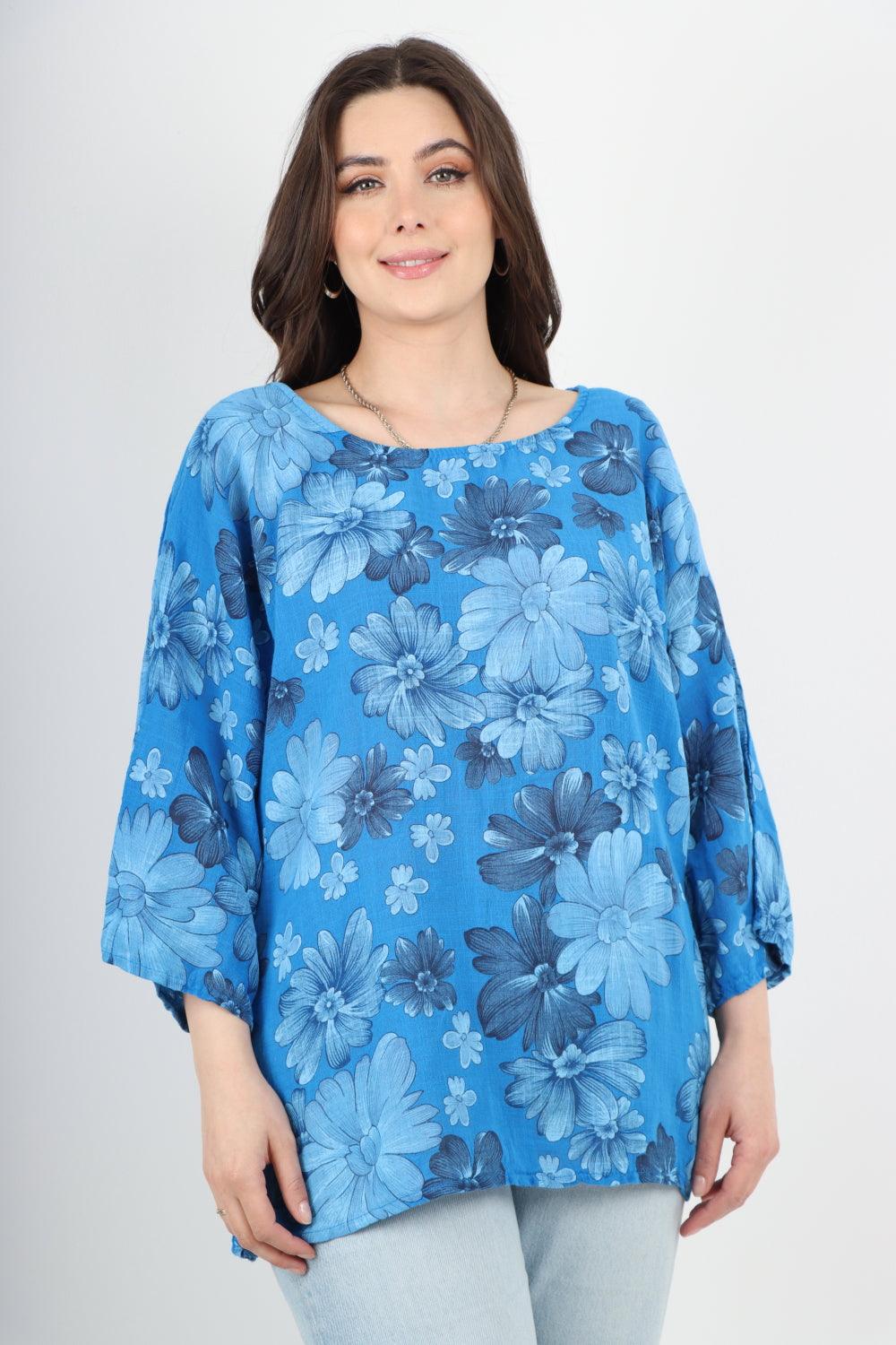 Multi Floral Print Cotton Tunic Top - Lashra Fashion