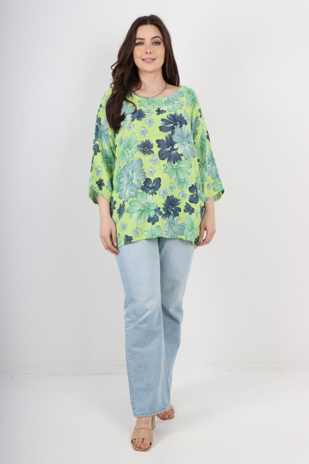 Multi Floral Print Cotton Tunic Top - Lashra Fashion