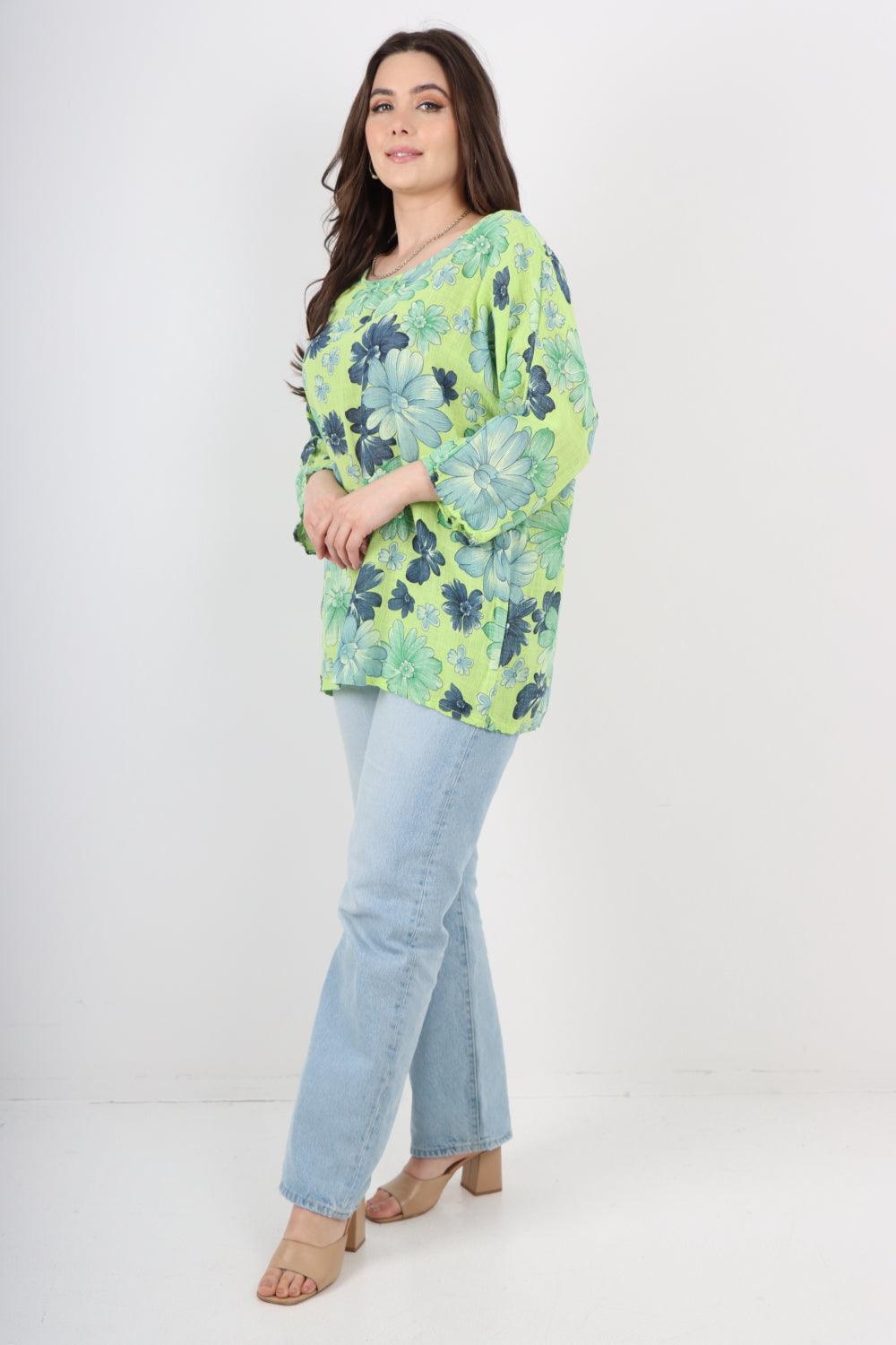 Multi Floral Print Cotton Tunic Top - Lashra Fashion