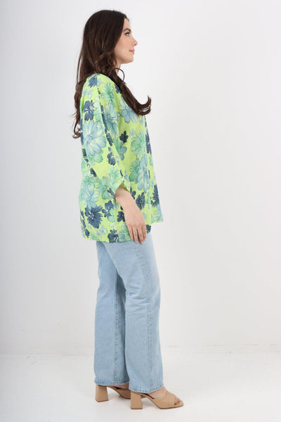 Multi Floral Print Cotton Tunic Top - Lashra Fashion