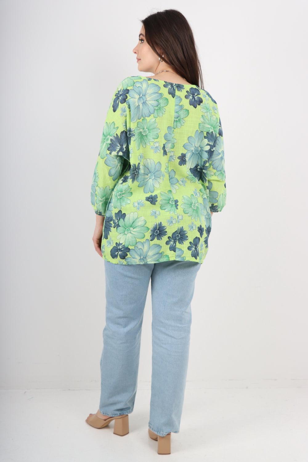 Multi Floral Print Cotton Tunic Top - Lashra Fashion