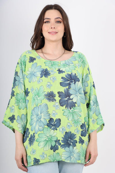 Multi Floral Print Cotton Tunic Top - Lashra Fashion