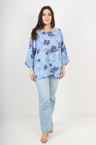 Multi Floral Print Cotton Tunic Top - Lashra Fashion