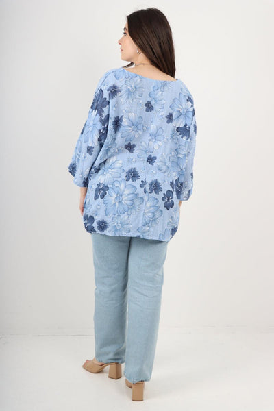 Multi Floral Print Cotton Tunic Top - Lashra Fashion