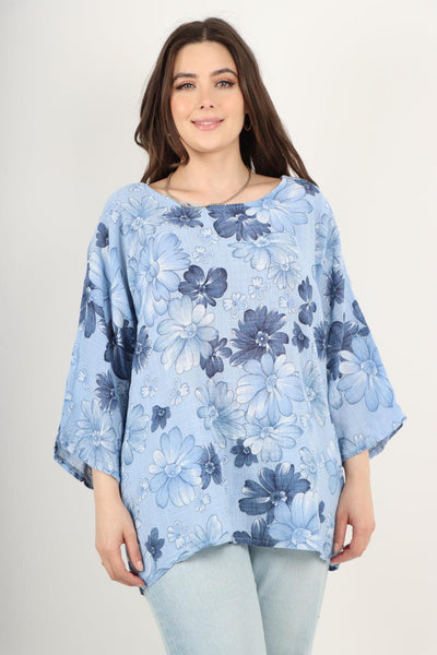 Multi Floral Print Cotton Tunic Top - Lashra Fashion