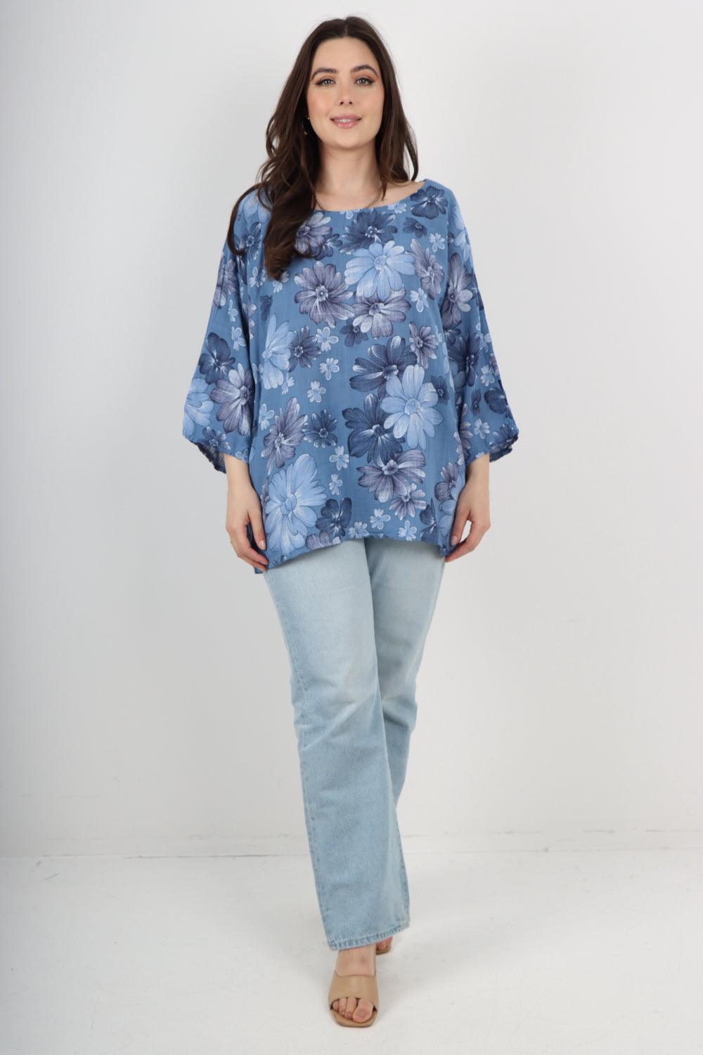 Multi Floral Print Cotton Tunic Top - Lashra Fashion