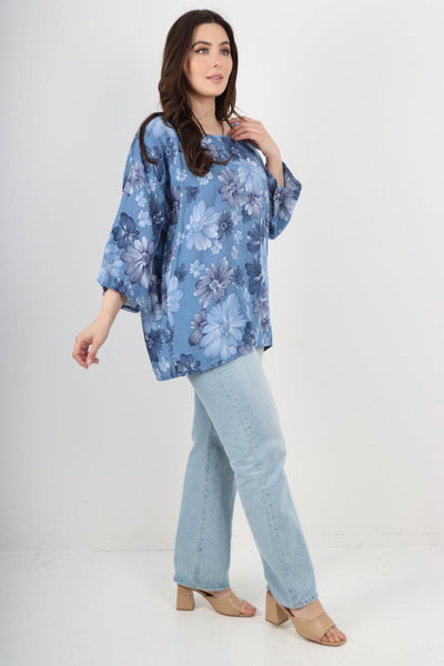 Multi Floral Print Cotton Tunic Top - Lashra Fashion