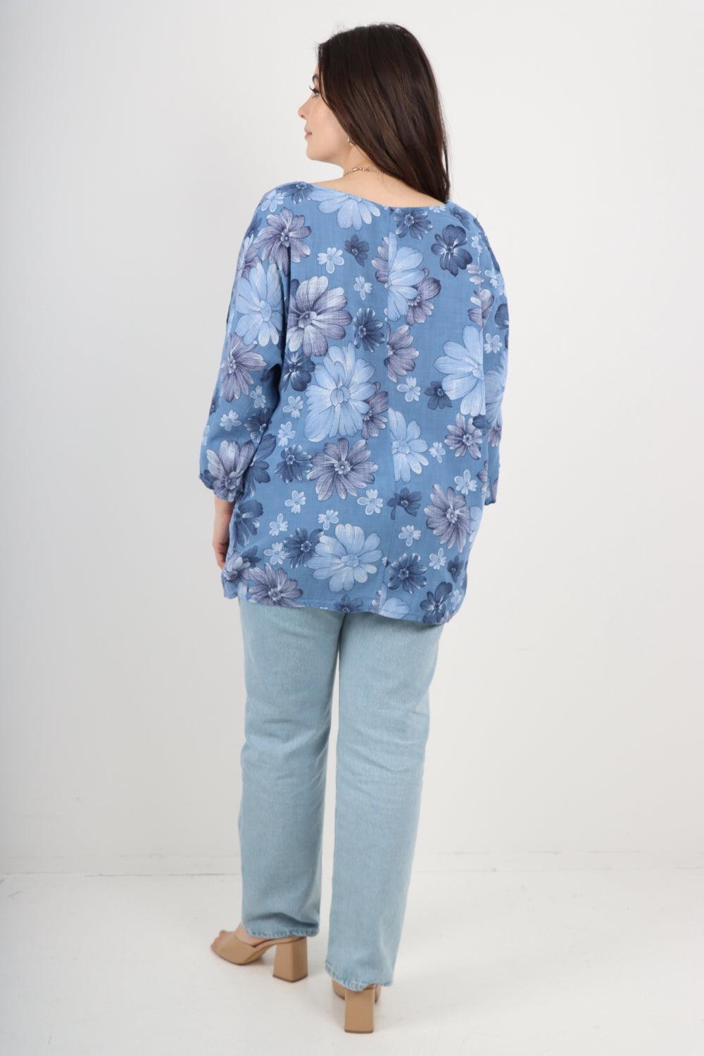 Multi Floral Print Cotton Tunic Top - Lashra Fashion